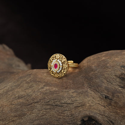 Antique Finger Ring with Symmetrical Floral Openwork and Fine Beaded Edge
