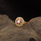 Antique Finger Ring with Ornamental Flower Design and Sculpted Petal Surround