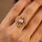 Antique Finger Ring with Ornamental Flower Design and Sculpted Petal Surround