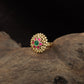 Antique Finger Ring with Ornamental Flower Design and Sculpted Petal Surround