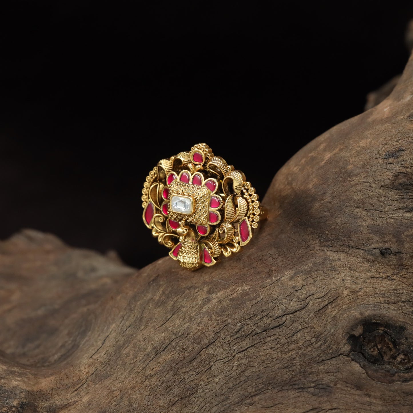 Antique Finger Ring with Repeating Petal Forms and Intricate Curved Detailing