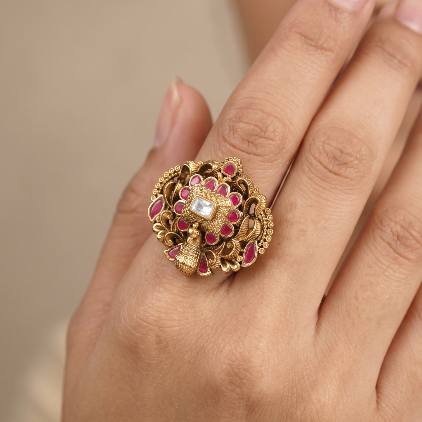 Antique Finger Ring with Repeating Petal Forms and Intricate Curved Detailing
