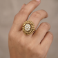 Antique Finger Ring with Symmetrical Floral Work and Fine Beaded Edging