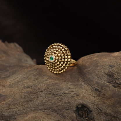 Antique Finger Ring Showcasing Repeating Beaded Elements in a Full Floral Design