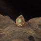 Teardrop Antique Finger Ring with Radiating Fanwork and Leaf Border