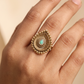 Teardrop Antique Finger Ring with Radiating Fanwork and Leaf Border