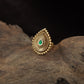 Teardrop Antique Finger Ring with Radiating Fanwork and Leaf Border