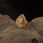 Teardrop Antique Finger Ring with Radiating Fanwork and Leaf Border