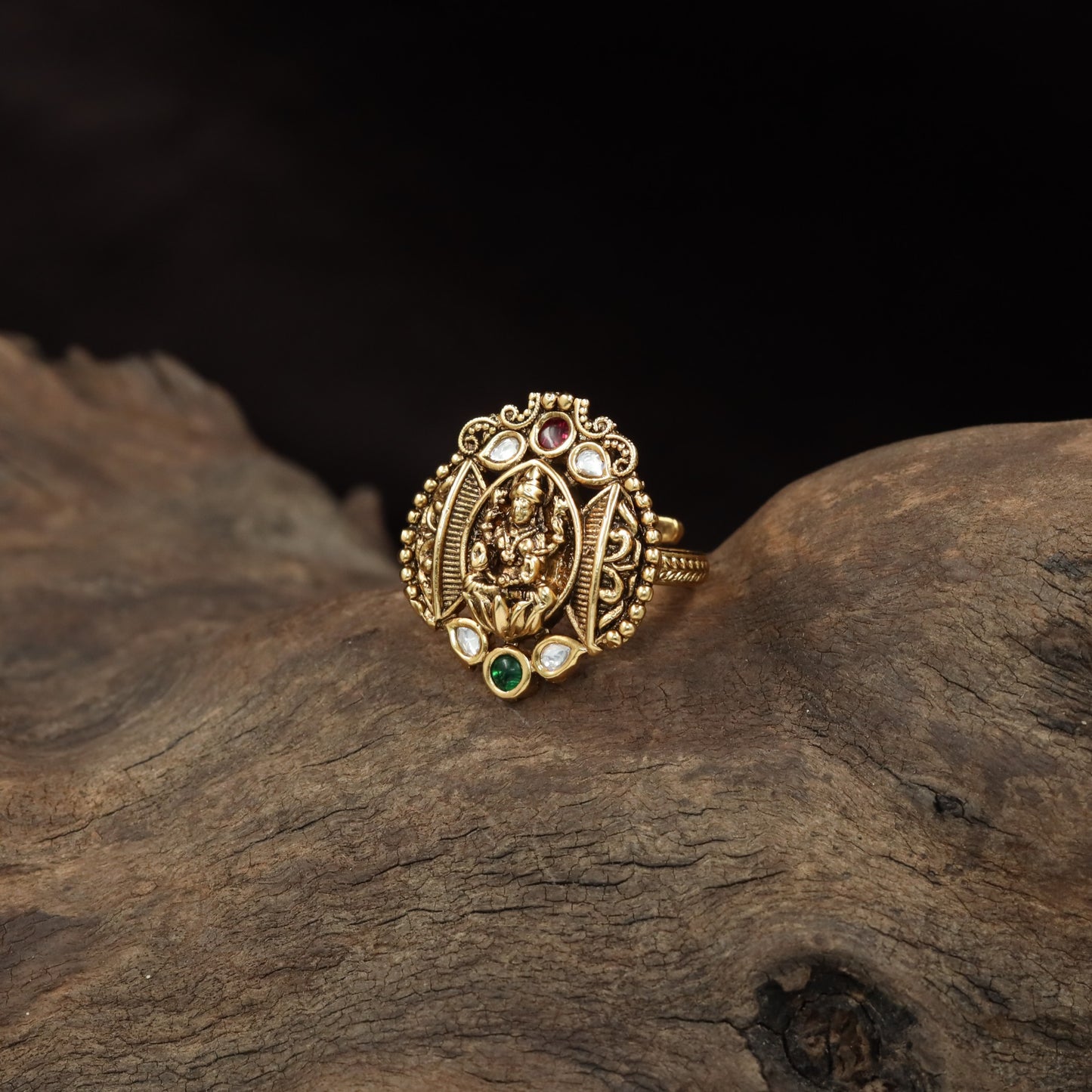 Lakshmi Antique Finger Ring with Ornate Oval Frame and Intricate Detailing