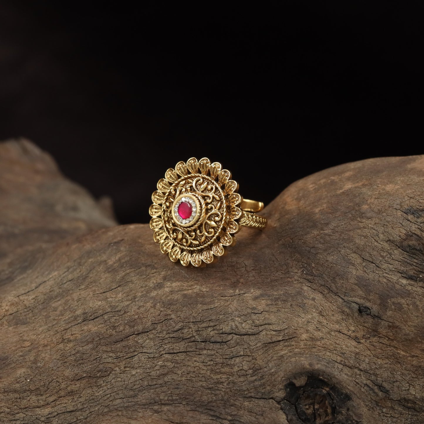 Fine Curved Scrollwork and Petal Detailing in an Antique Finger Ring