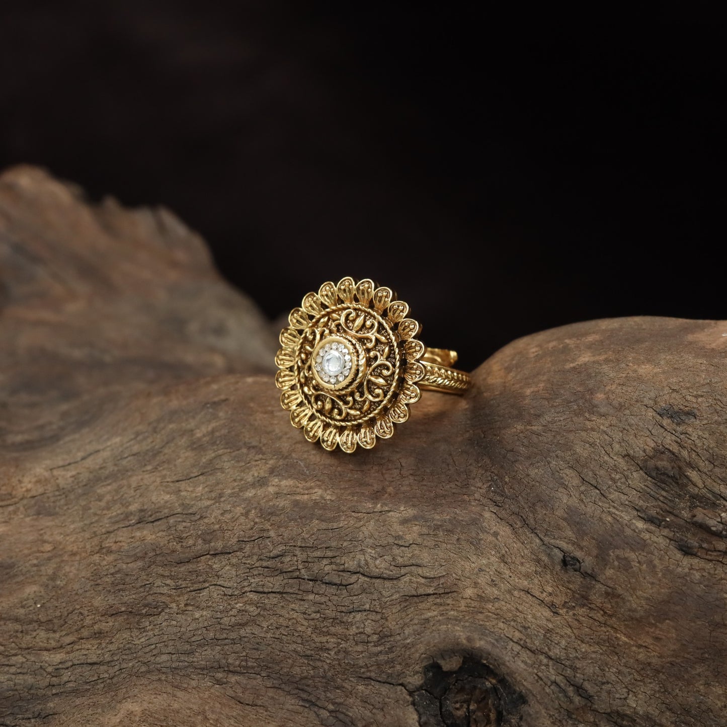 Fine Curved Scrollwork and Petal Detailing in an Antique Finger Ring