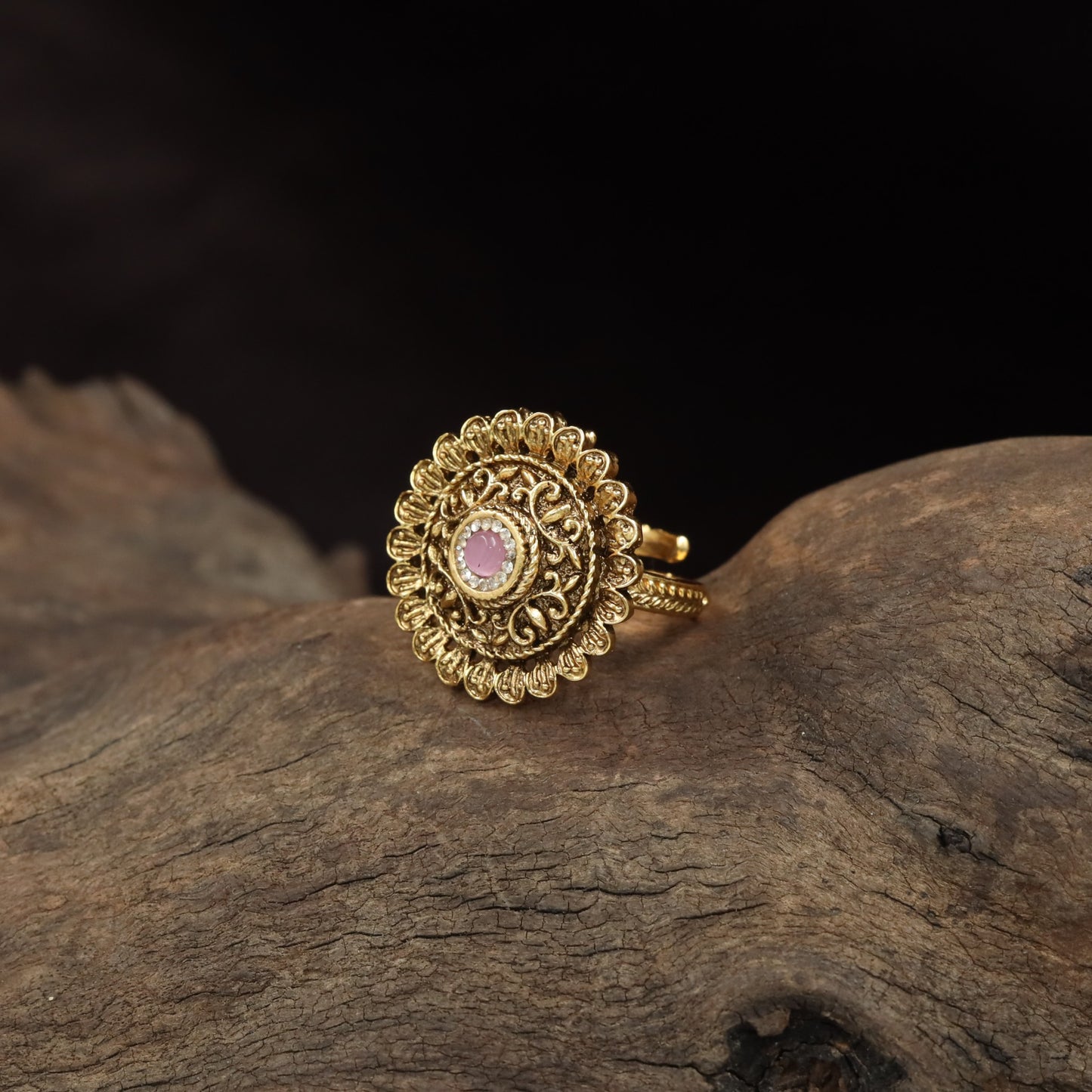 Fine Curved Scrollwork and Petal Detailing in an Antique Finger Ring
