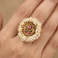 Circular Beaded Frame and Sculpted Floral Details Antique Finger Ring
