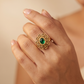 Floral Antique Finger Ring with Rounded Petal Frame and Oval Centre