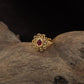 Floral Antique Finger Ring with Rounded Petal Frame and Oval Centre