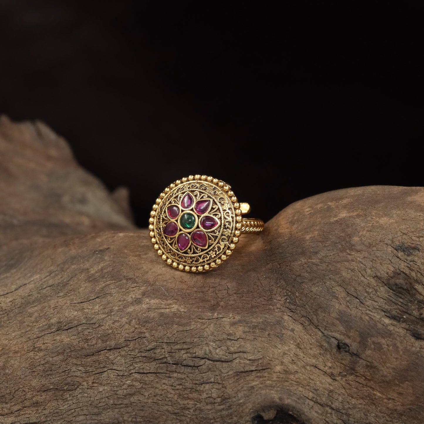 Ornate Flower Arrangement with Repeating Petals Antique Finger Ring
