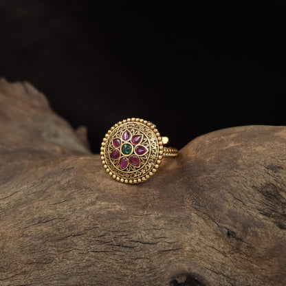Ornate Flower Arrangement with Repeating Petals Antique Finger Ring