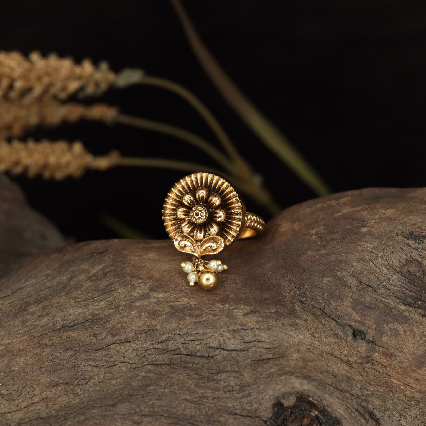 Antique Finger Ring Featuring Fine Sunburst Detailing and Floral Centre