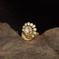 Antique Finger Ring with Teardrop Framing and Detailed Circular Medallion Work