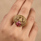 Peacock Antique Finger Ring with Sculpted Details and Floral Scrollwork