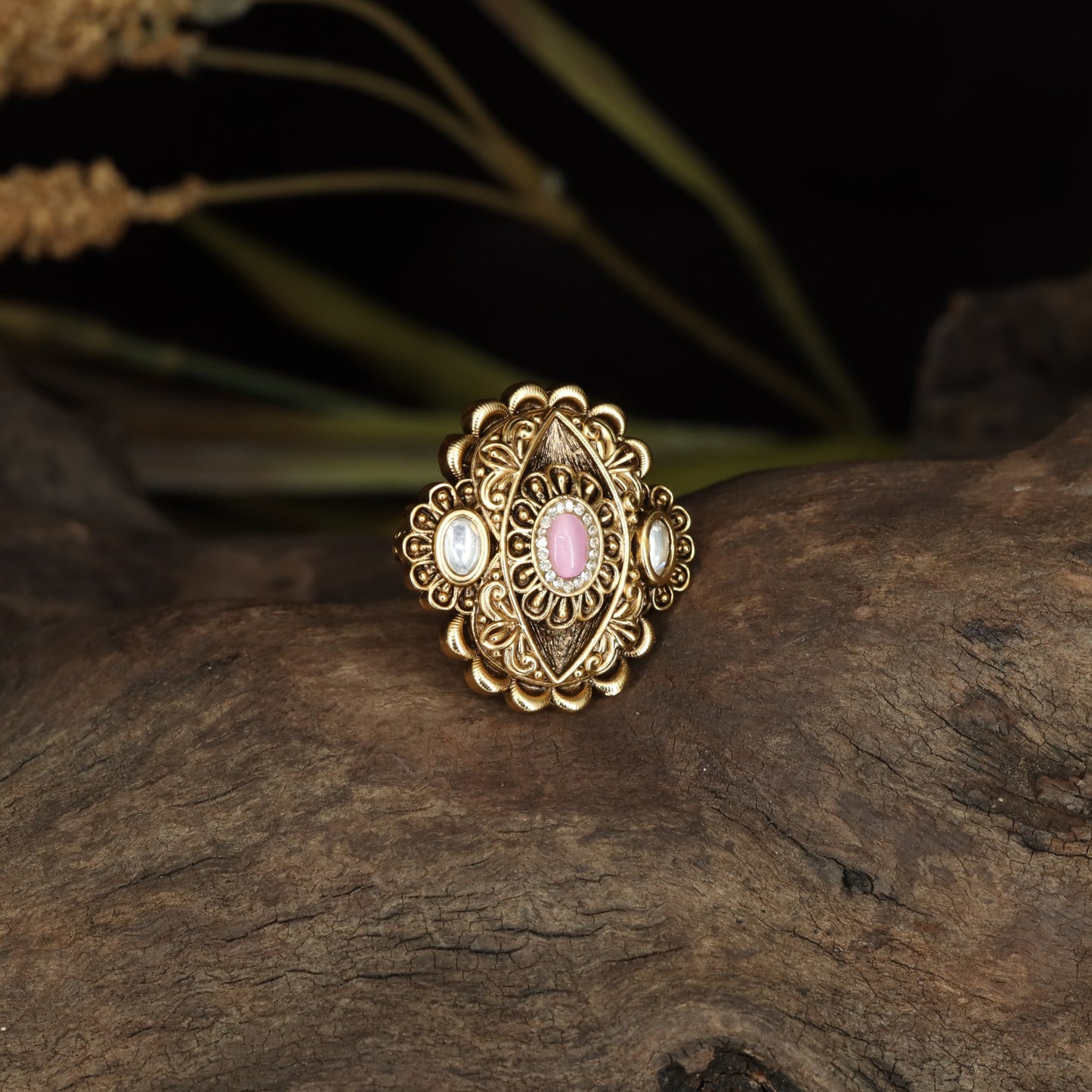 Antique Finger Ring Showcasing Curvilinear Work and a Defined Centre