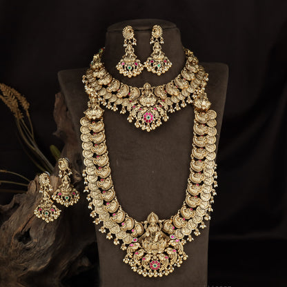 Antique Combo Set with Lakshmi Pendants and Intricate Coin Detailing