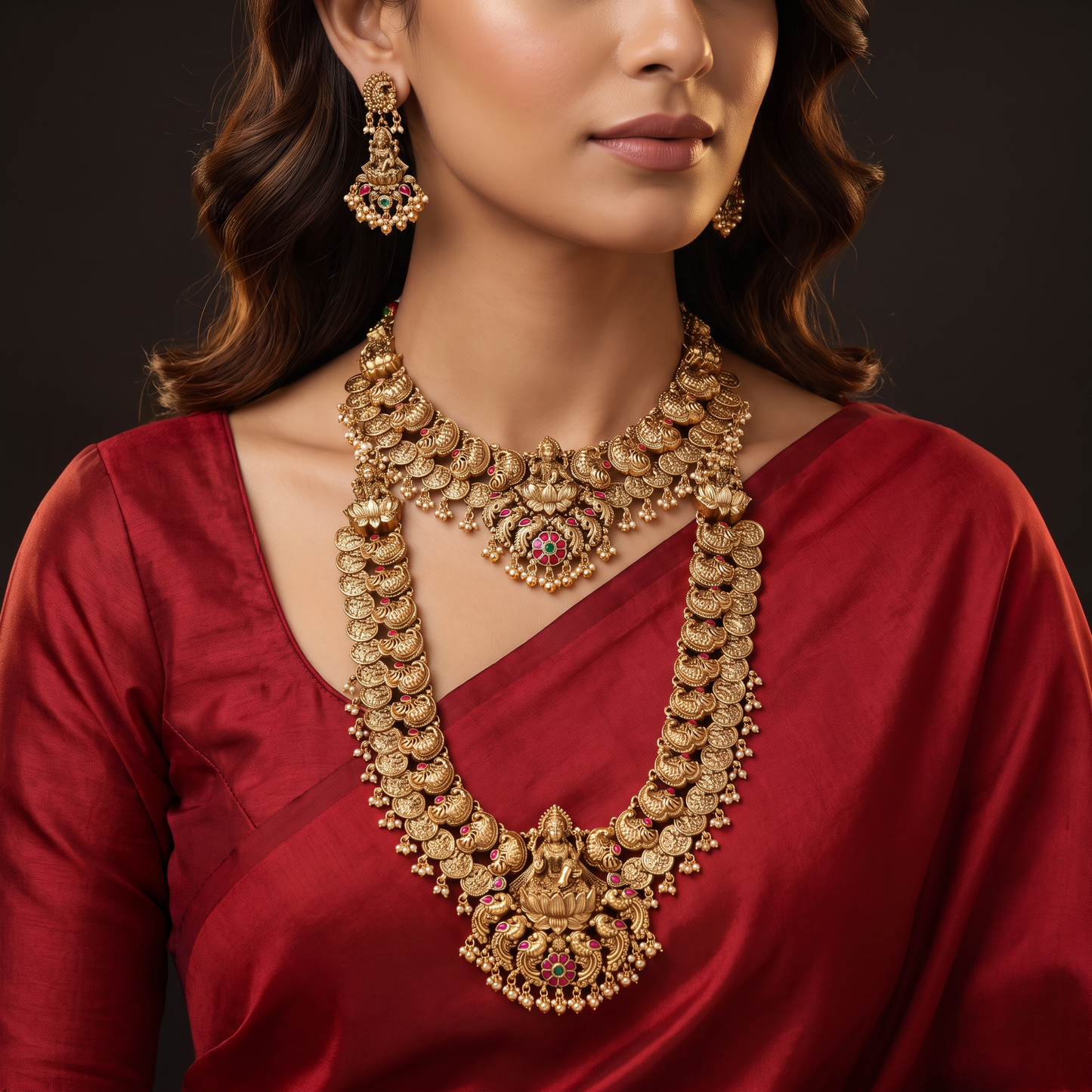 Antique Combo Set with Lakshmi Pendants and Intricate Coin Detailing