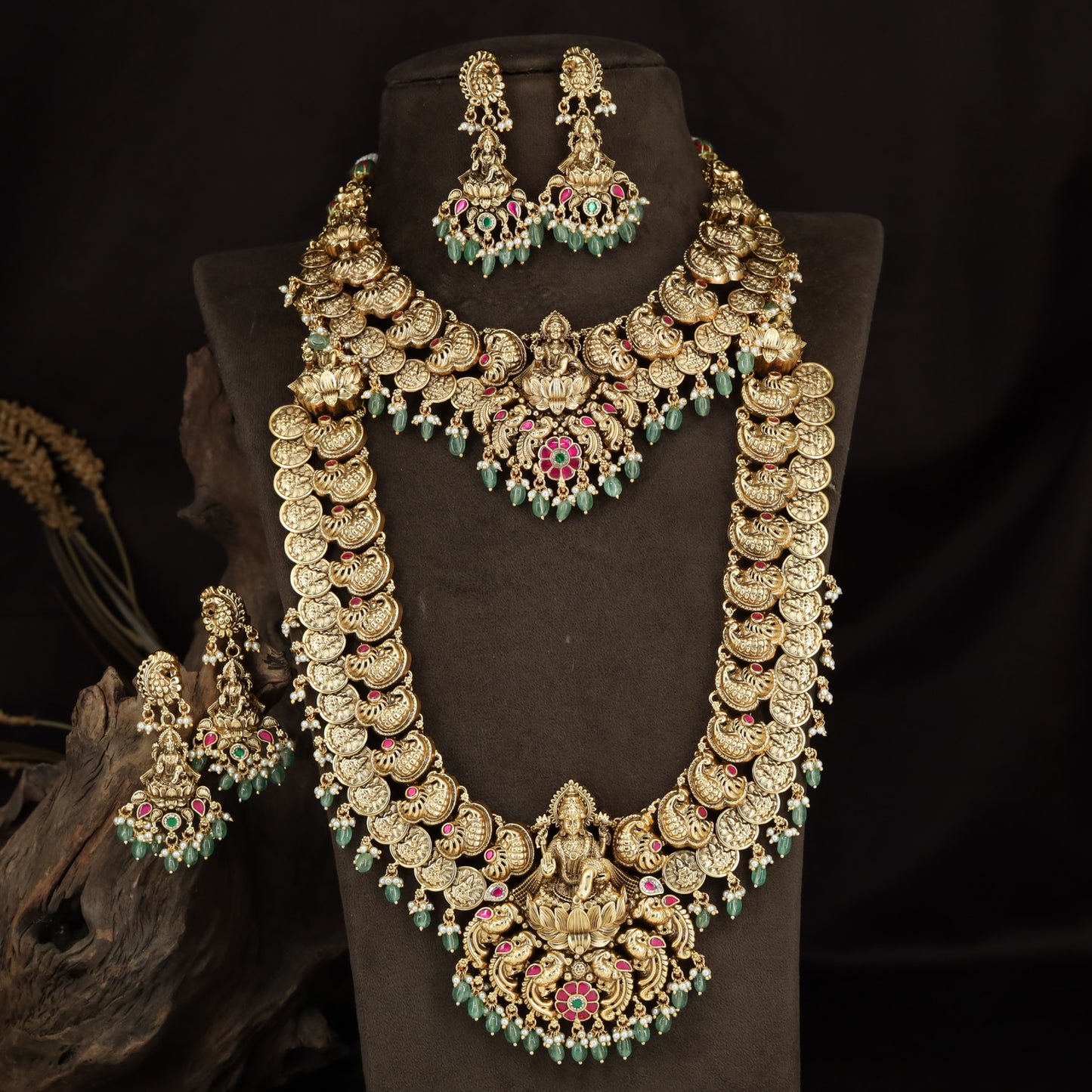 Antique Combo Set with Lakshmi Pendants and Intricate Coin Detailing