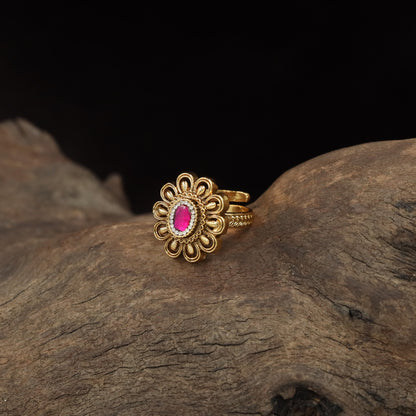 Traditional Antique Finger Ring with Rounded Petal Work and Fine Openwork