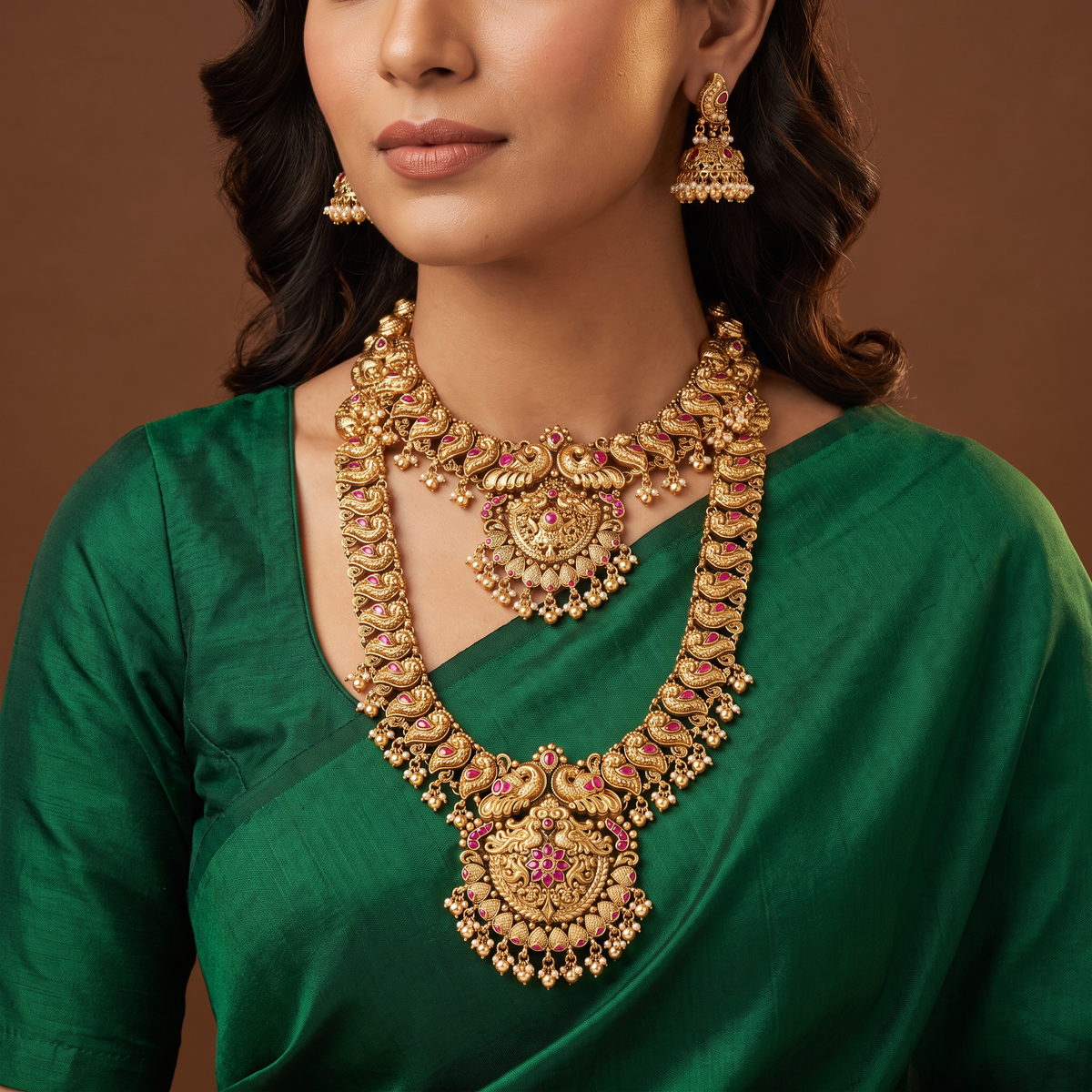 Antique Peacock Combo Set with Sculpted Florals