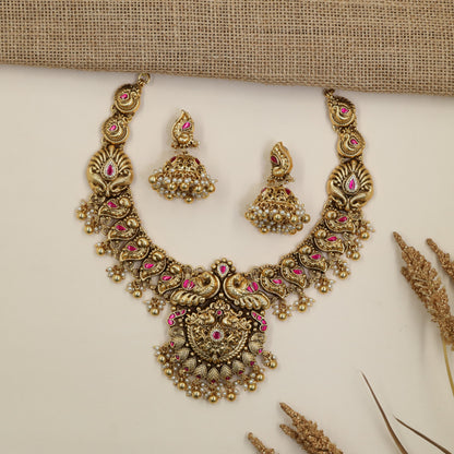 Peacock Antique Necklace with Statement Pendant and Intricate Peacock Detailing