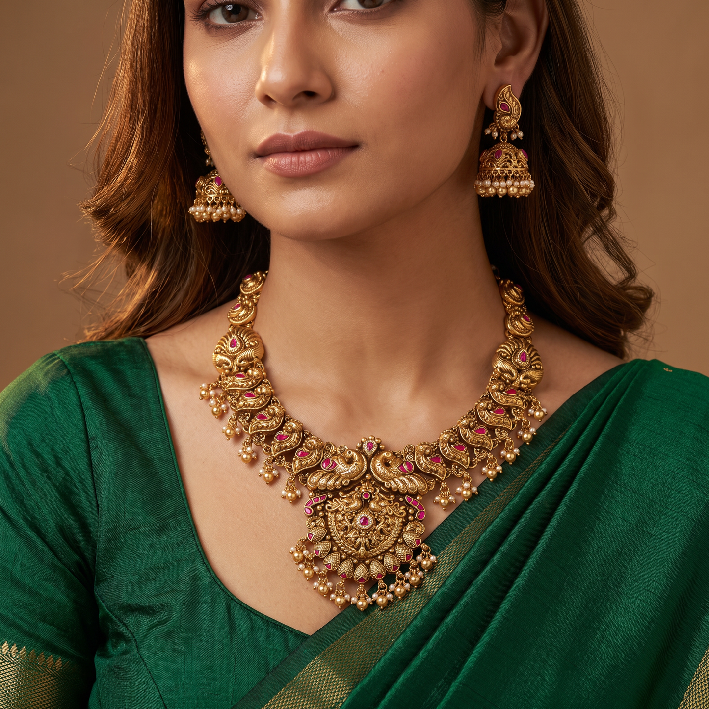 Peacock Antique Necklace with Statement Pendant and Intricate Peacock Detailing