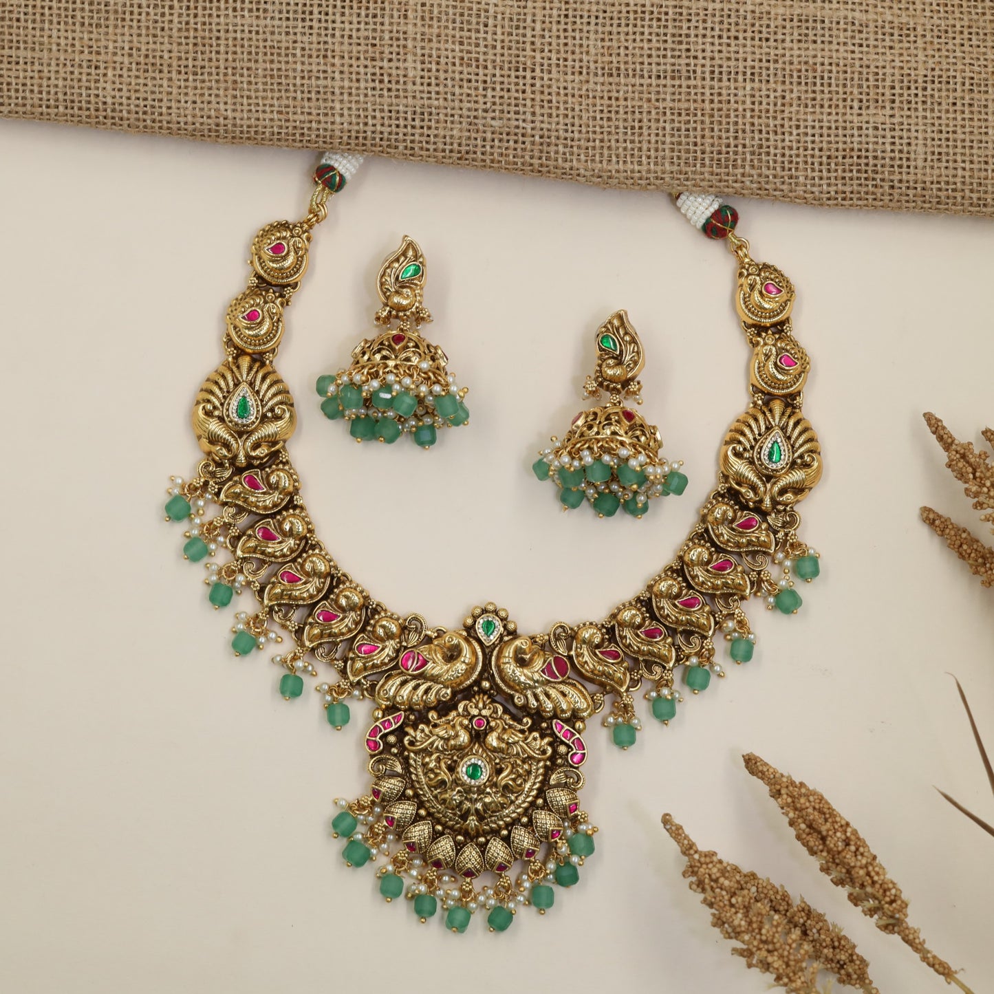 Peacock Antique Necklace with Statement Pendant and Intricate Peacock Detailing
