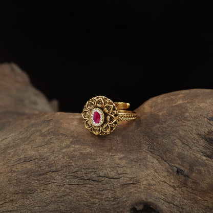 Antique Finger Ring with Oval Centre and Intricate Floral Scrollwork