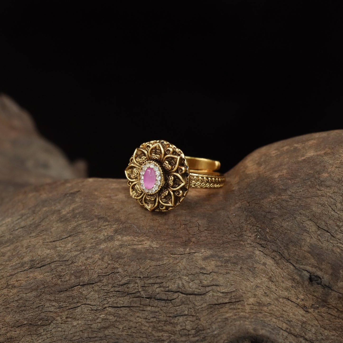 Antique Finger Ring with Oval Centre and Intricate Floral Scrollwork