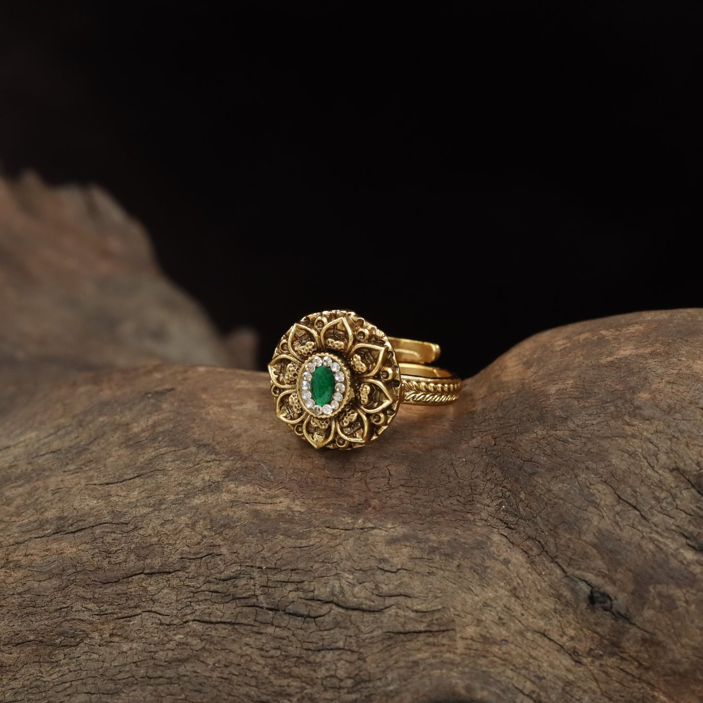 Antique Finger Ring with Oval Centre and Intricate Floral Scrollwork