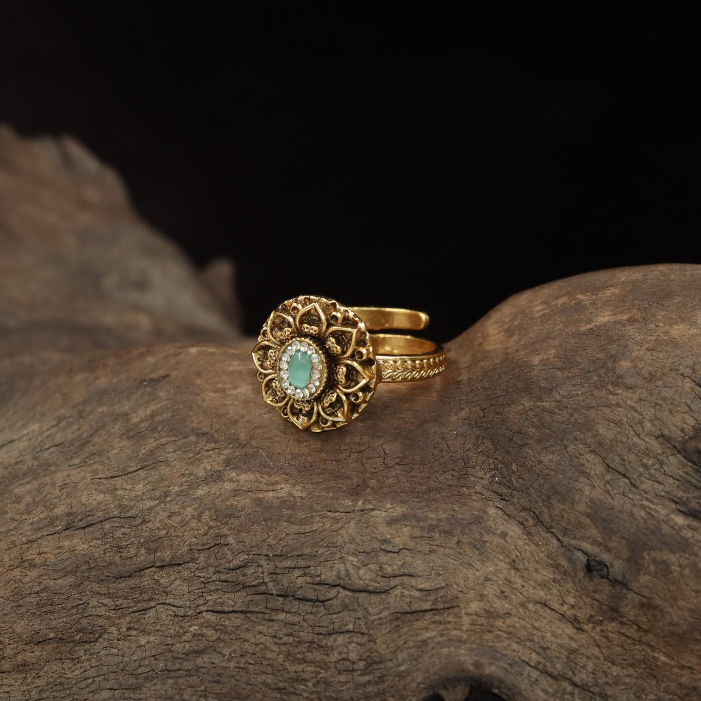 Antique Finger Ring with Oval Centre and Intricate Floral Scrollwork