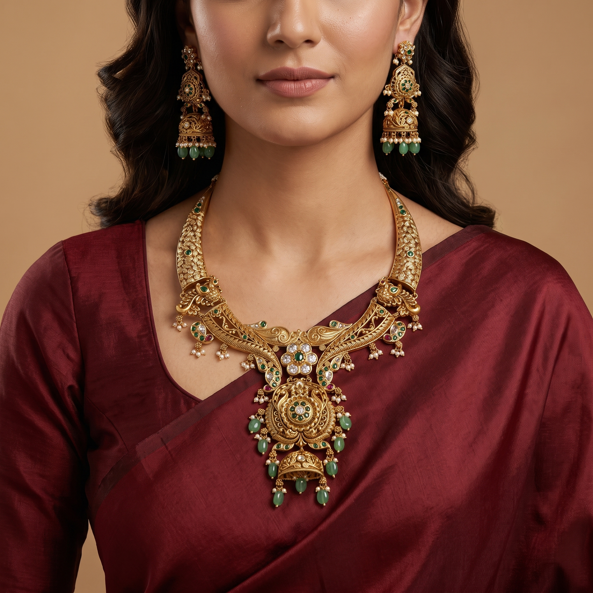 Grand Antique Necklace Set with Curved Carved Elements