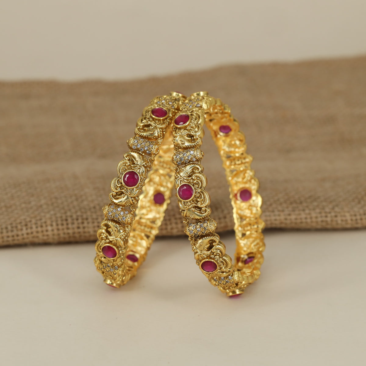 Bridal Temple Antique Bangles with Textured Finish