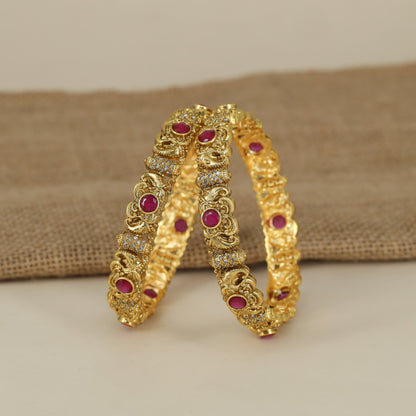 Bridal Temple Antique Bangles with Textured Finish
