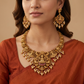 Seated Lakshmi Antique Necklace Set with Sculpted Earrings