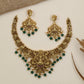 Seated Lakshmi Antique Necklace Set with Sculpted Earrings