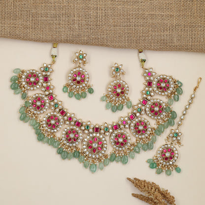 Temple Style Jadau Necklace Combo Set