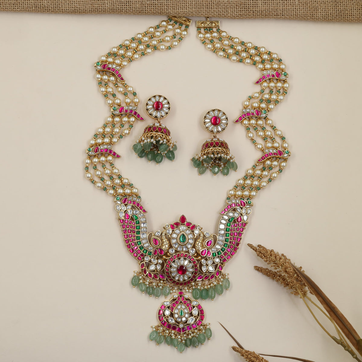 Bridal Peacock Jadau Beads Long Haara Set