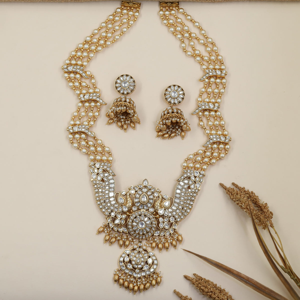 Bridal Peacock Jadau Beads Long Haara Set