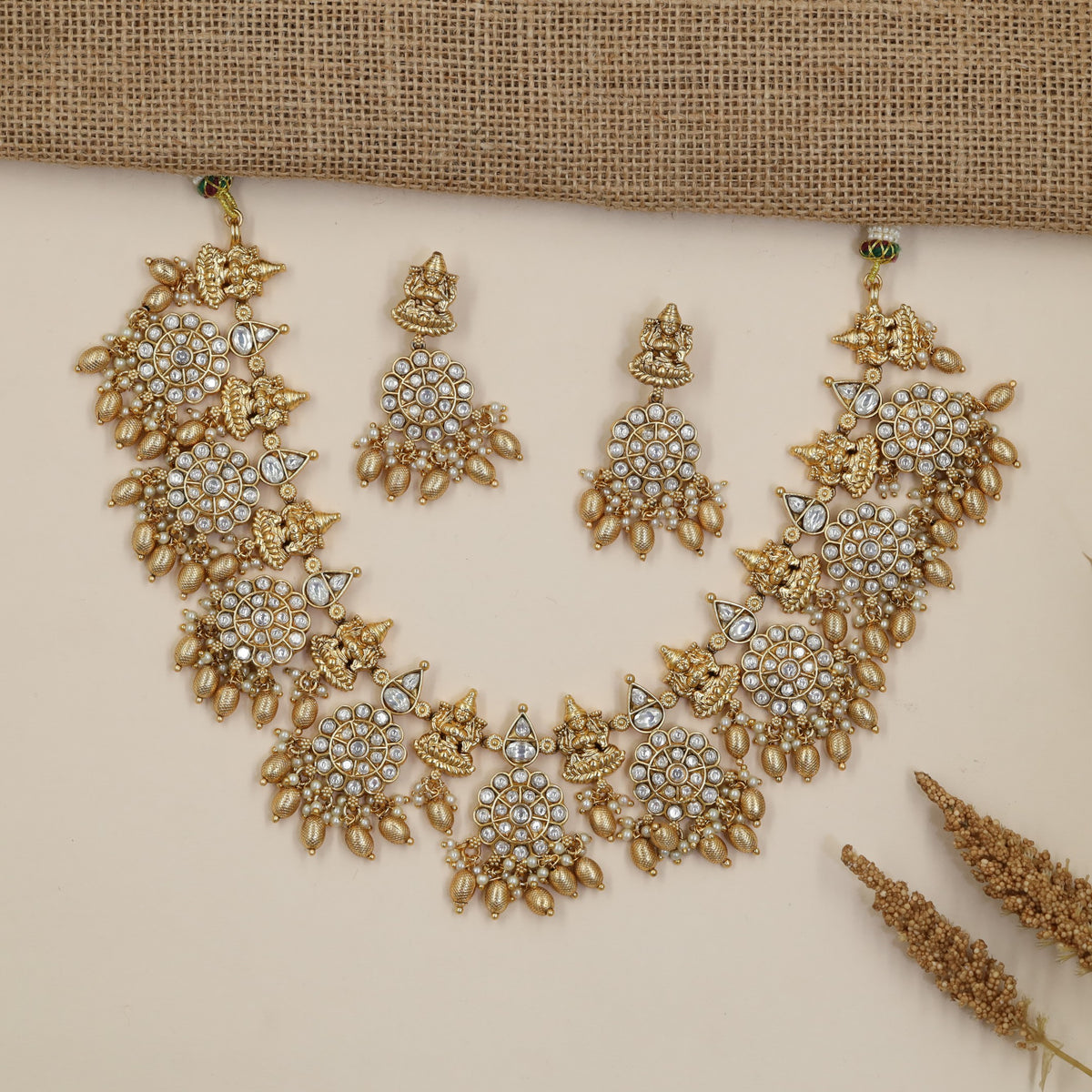 Bridal Kundan Jadau Necklace Set with Lakshmi