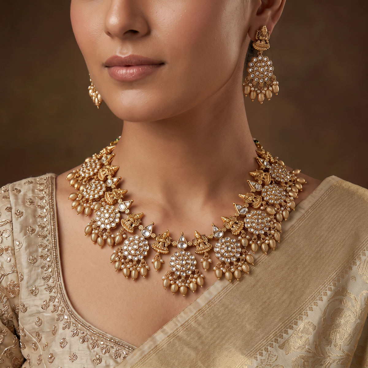 Bridal Kundan Jadau Necklace Set with Lakshmi