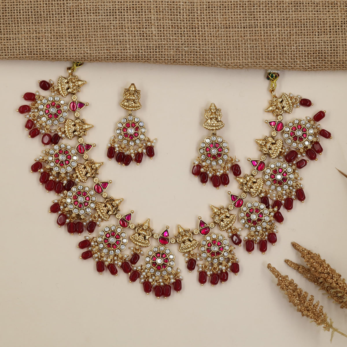 Bridal Kundan Jadau Necklace Set with Lakshmi