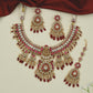 Classic royal Jadau collar necklace featuring crescent moon drops and pearl clusters