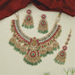Classic royal Jadau collar necklace featuring crescent moon drops and pearl clusters